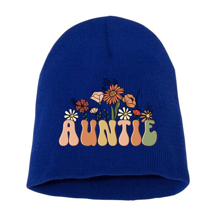 Floral Auntie Retro Groovy Auntie New Auntie Mothers Day Gift Short Acrylic Beanie