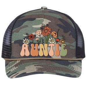 Floral Auntie Retro Groovy Auntie New Auntie Mothers Day Gift Retro Rope Trucker Hat Cap