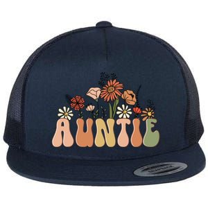 Floral Auntie Retro Groovy Auntie New Auntie Mothers Day Gift Flat Bill Trucker Hat