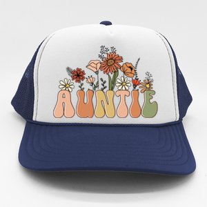 Floral Auntie Retro Groovy Auntie New Auntie Mothers Day Gift Trucker Hat