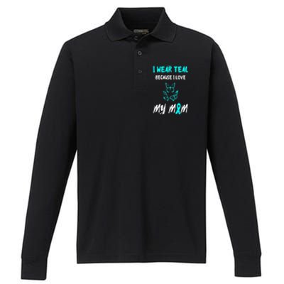 Food Allergy Ribbon I Love My Mom Food Allergy Awareness Performance Long Sleeve Polo