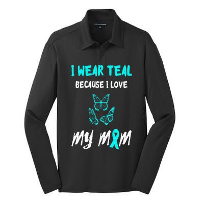 Food Allergy Ribbon I Love My Mom Food Allergy Awareness Silk Touch Performance Long Sleeve Polo