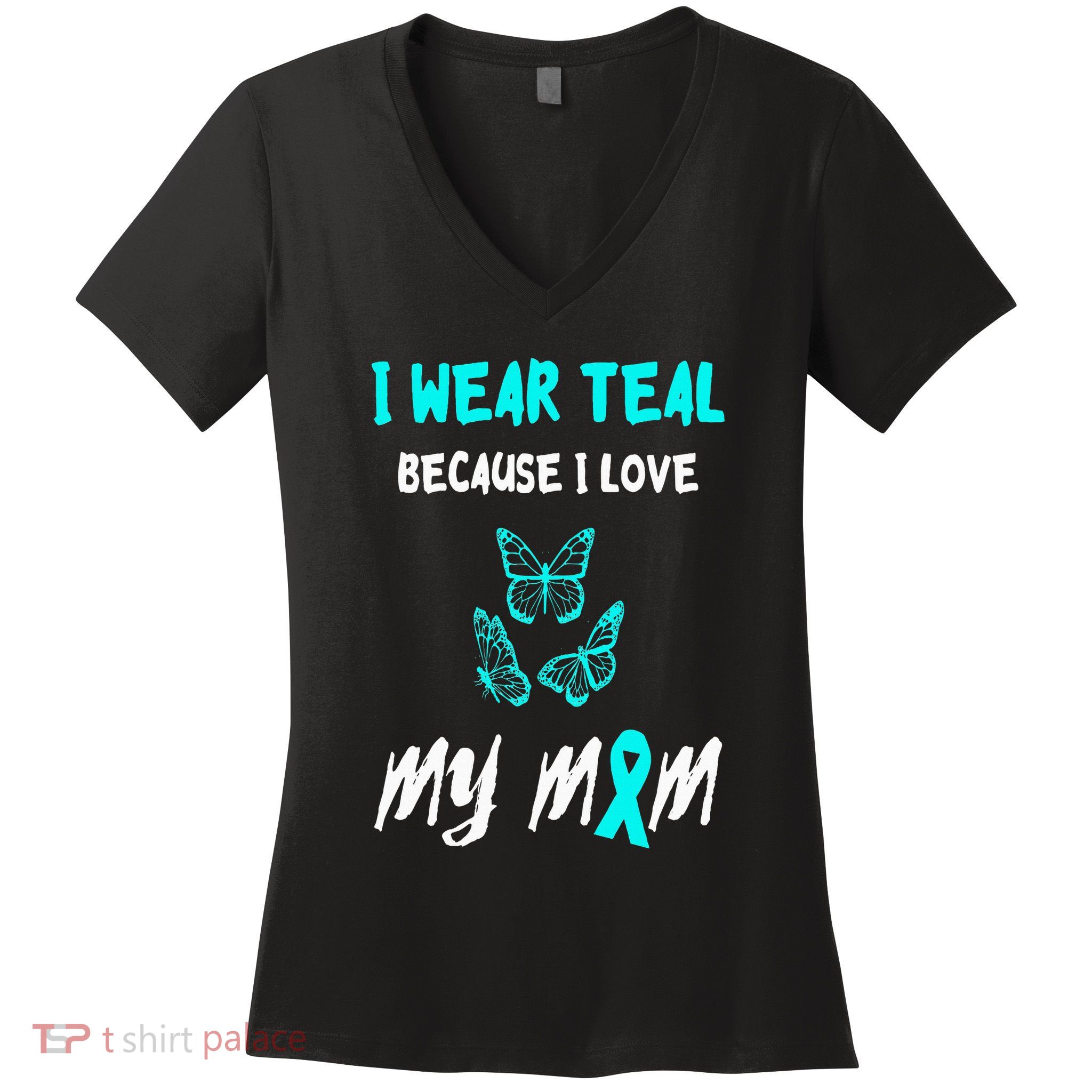 Food Allergy Ribbon I Love My Mom Food Allergy Awareness Women's V-Neck T-Shirt