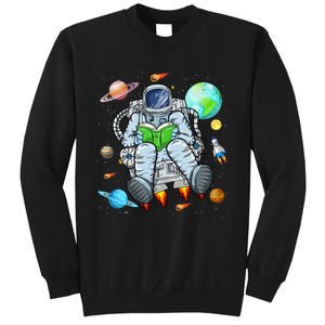 Funny Astronaut Reads Book In Space Outer Space Book Nerds Tall Sweatshirt