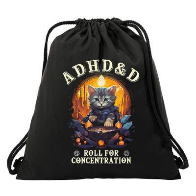 Funny Adhd&D Roll For Concentration Cat Roleplaying Game Drawstring Bag