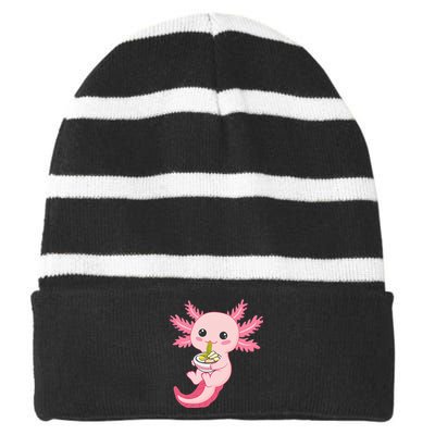 Funny Axolotl Ra Design Striped Beanie with Solid Band