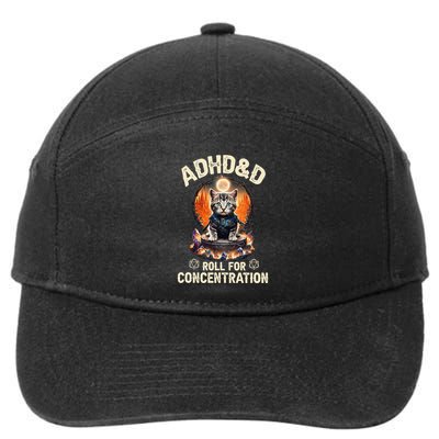 Funny Adhd&D Roll For Concentration Cat Roleplaying Game 7-Panel Snapback Hat