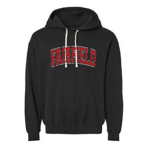 Fairfield Arched Red Text Garment-Dyed Fleece Hoodie