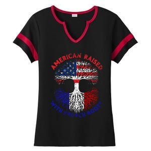 Funny American Raised With French Roots Ladies Halftime Notch Neck Tee