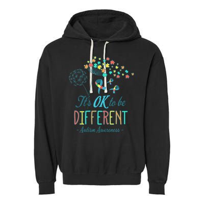 Flower Autism Ribbon Colorful Gifts It's Ok To Be Different Garment-Dyed Fleece Hoodie