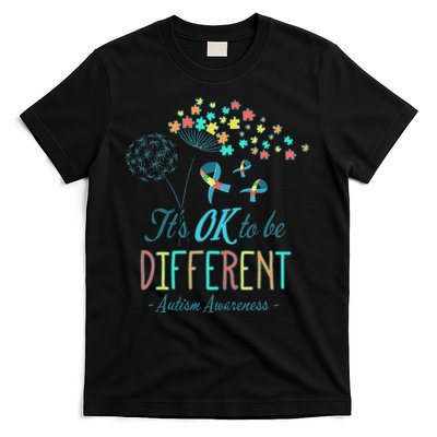 Flower Autism Ribbon Colorful Gifts It's Ok To Be Different T-Shirt