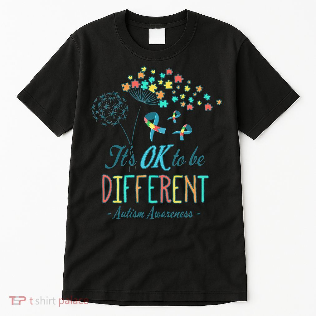 Flower Autism Ribbon Colorful Gifts It's Ok To Be Different Tall T-Shirt