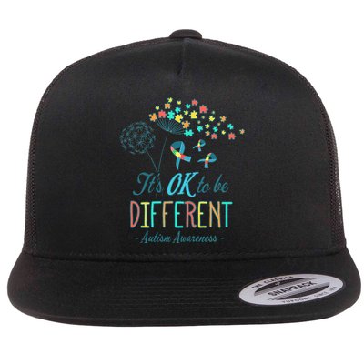 Flower Autism Ribbon Colorful Gifts It's Ok To Be Different Flatbill Hat