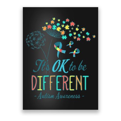 Flower Autism Ribbon Colorful Gifts It's Ok To Be Different Poster