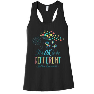 Flower Autism Ribbon Colorful Gifts It's Ok To Be Different Women's Racerback Tank