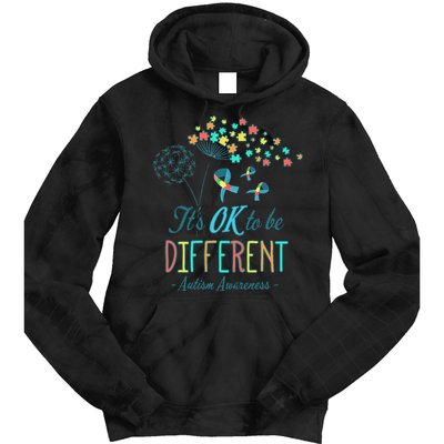 Flower Autism Ribbon Colorful Gifts It's Ok To Be Different Tie Dye Hoodie