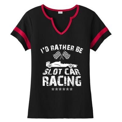 Formula Auto Racing Slot Car Checkered Flag Gift Ladies Halftime Notch Neck Tee