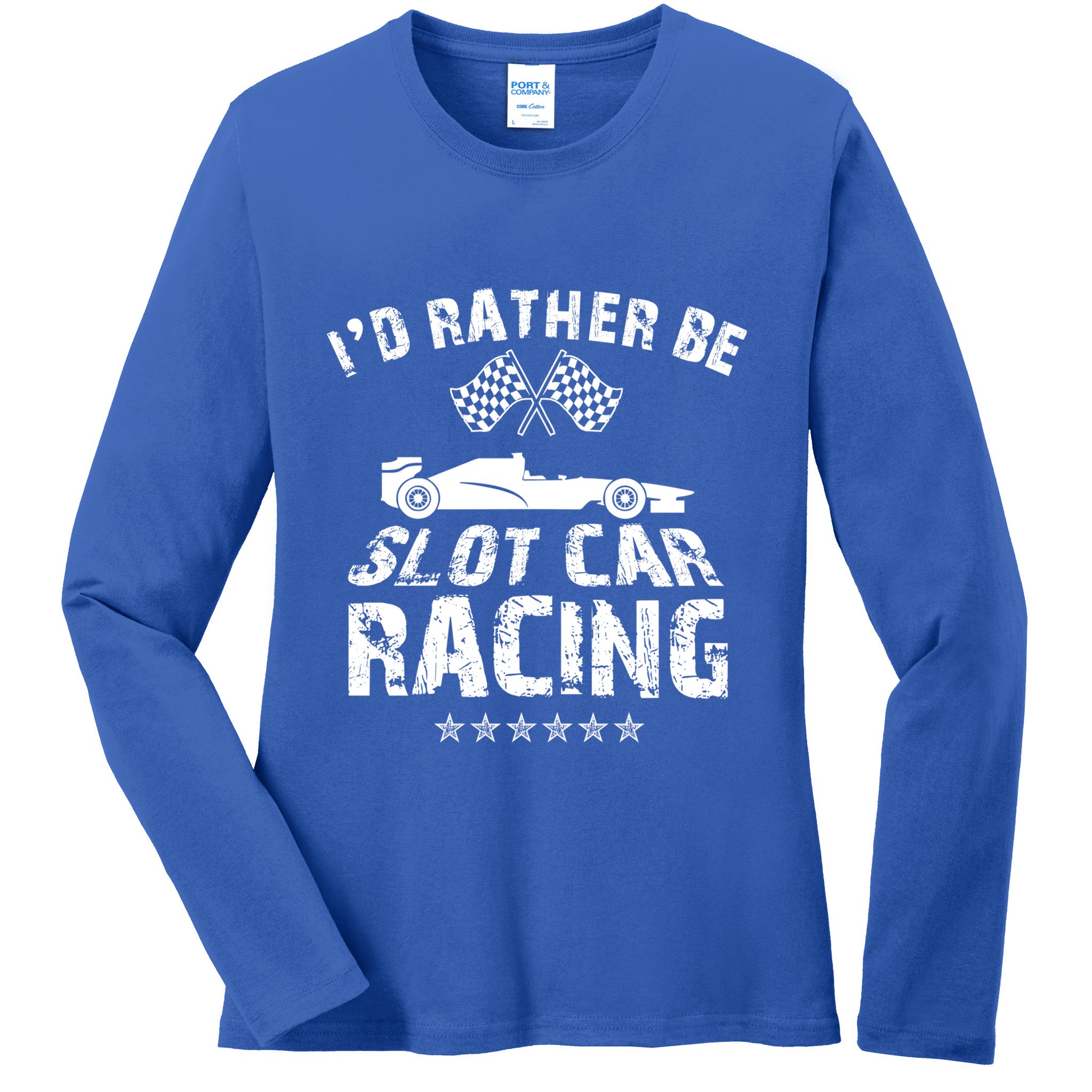 Formula Auto Racing Slot Car Checkered Flag Gift Ladies Long Sleeve Shirt