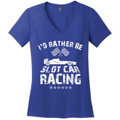 Formula Auto Racing Slot Car Checkered Flag Gift Women's V-Neck T-Shirt