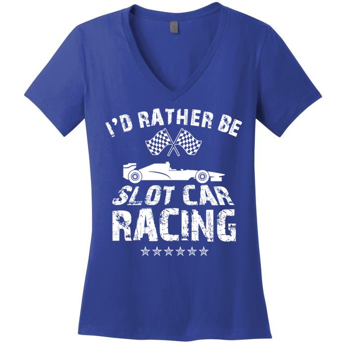 Formula Auto Racing Slot Car Checkered Flag Gift Women's V-Neck T-Shirt