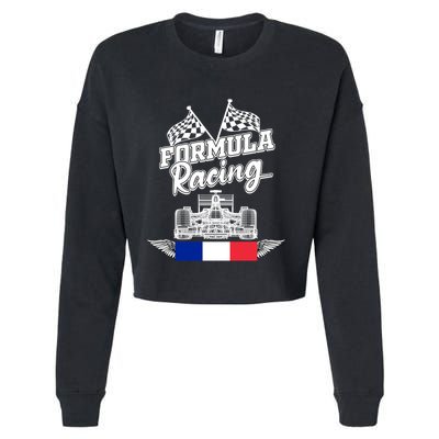 French Auto Race France Flag Formula Racing Car Racer Fans Gift Cropped Pullover Crew