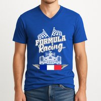 French Auto Race France Flag Formula Racing Car Racer Fans Gift V-Neck T-Shirt