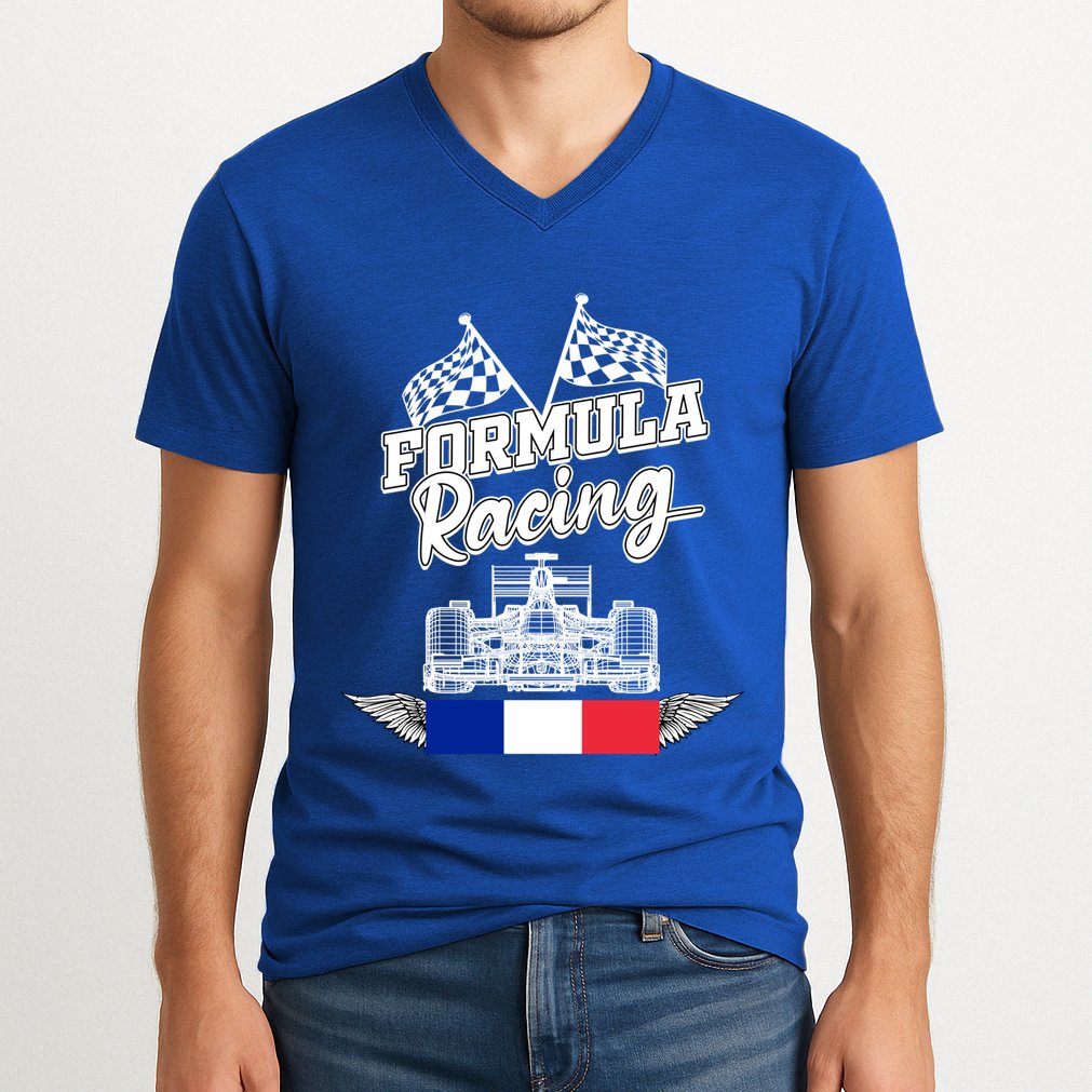 French Auto Race France Flag Formula Racing Car Racer Fans Gift V-Neck T-Shirt