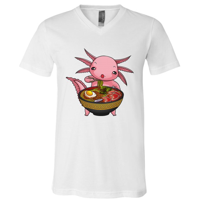 Funny Axolotl Ra Noodle Japanese Art  V-Neck T-Shirt