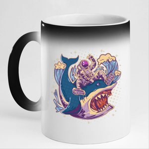 Funny Astronaut Riding Shark 11oz Black Color Changing Mug