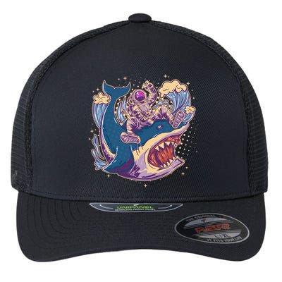 Funny Astronaut Riding Shark Flexfit Unipanel Trucker Cap