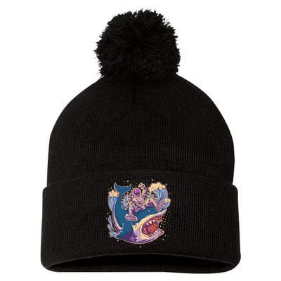 Funny Astronaut Riding Shark Pom Pom 12in Knit Beanie