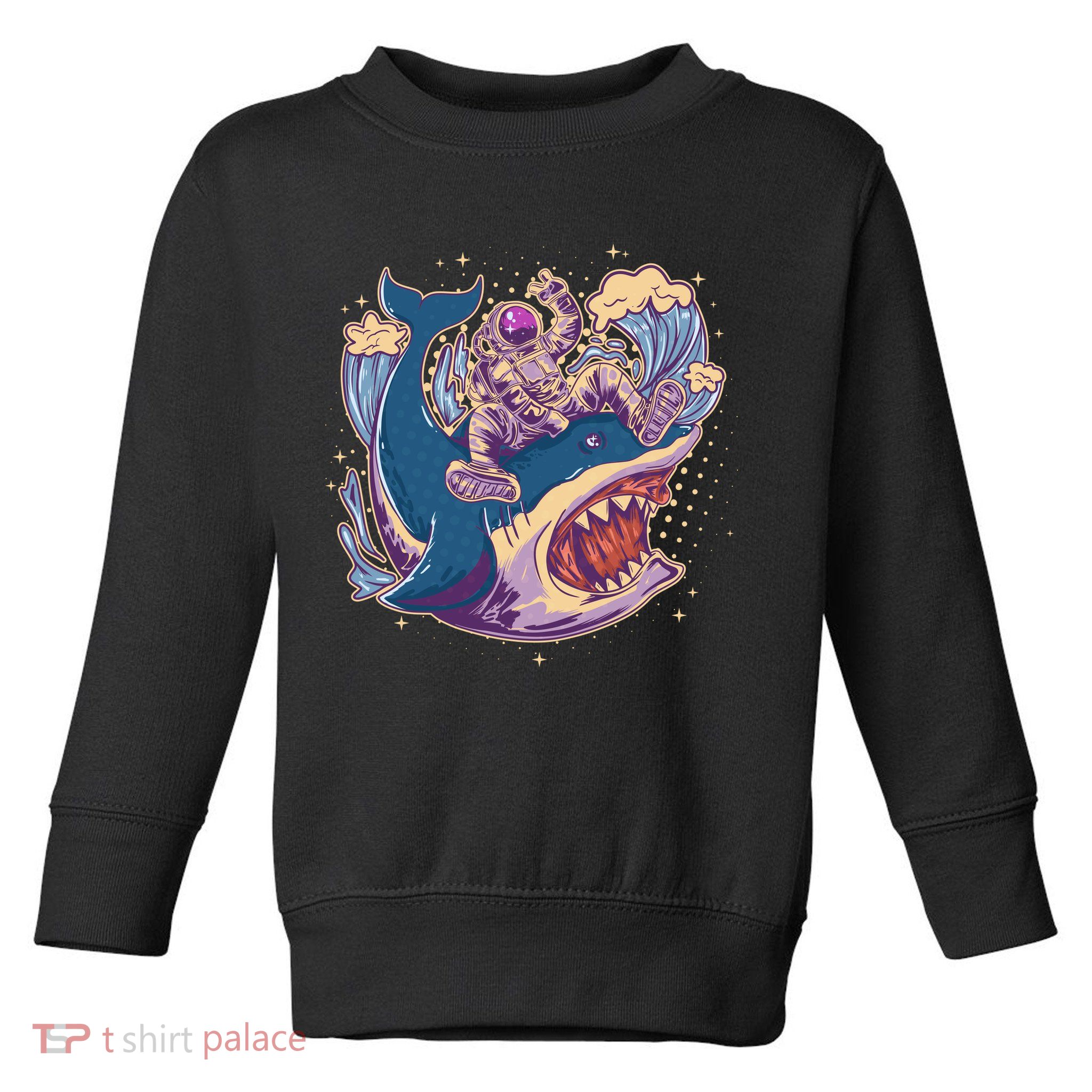 Funny Astronaut Riding Shark Toddler Sweatshirt