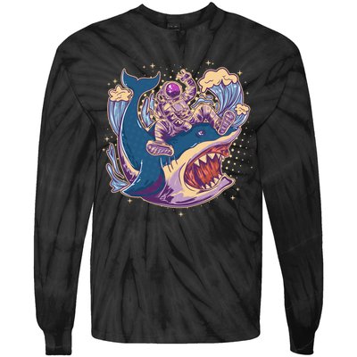 Funny Astronaut Riding Shark Tie-Dye Long Sleeve Shirt