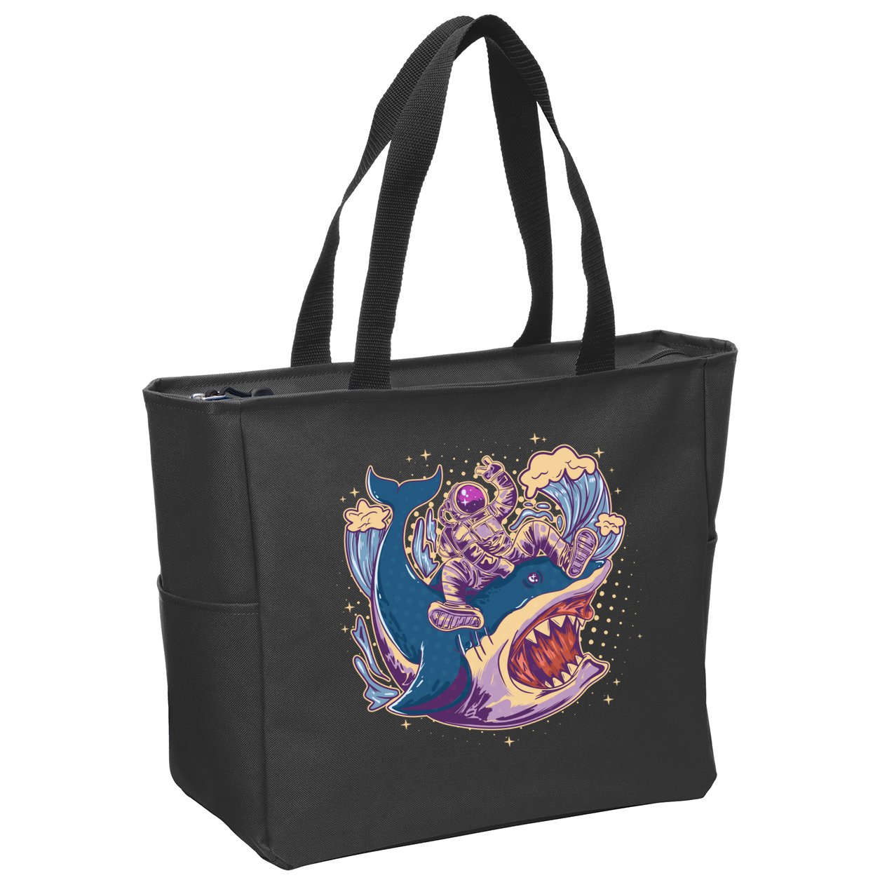 Funny Astronaut Riding Shark Zip Tote Bag