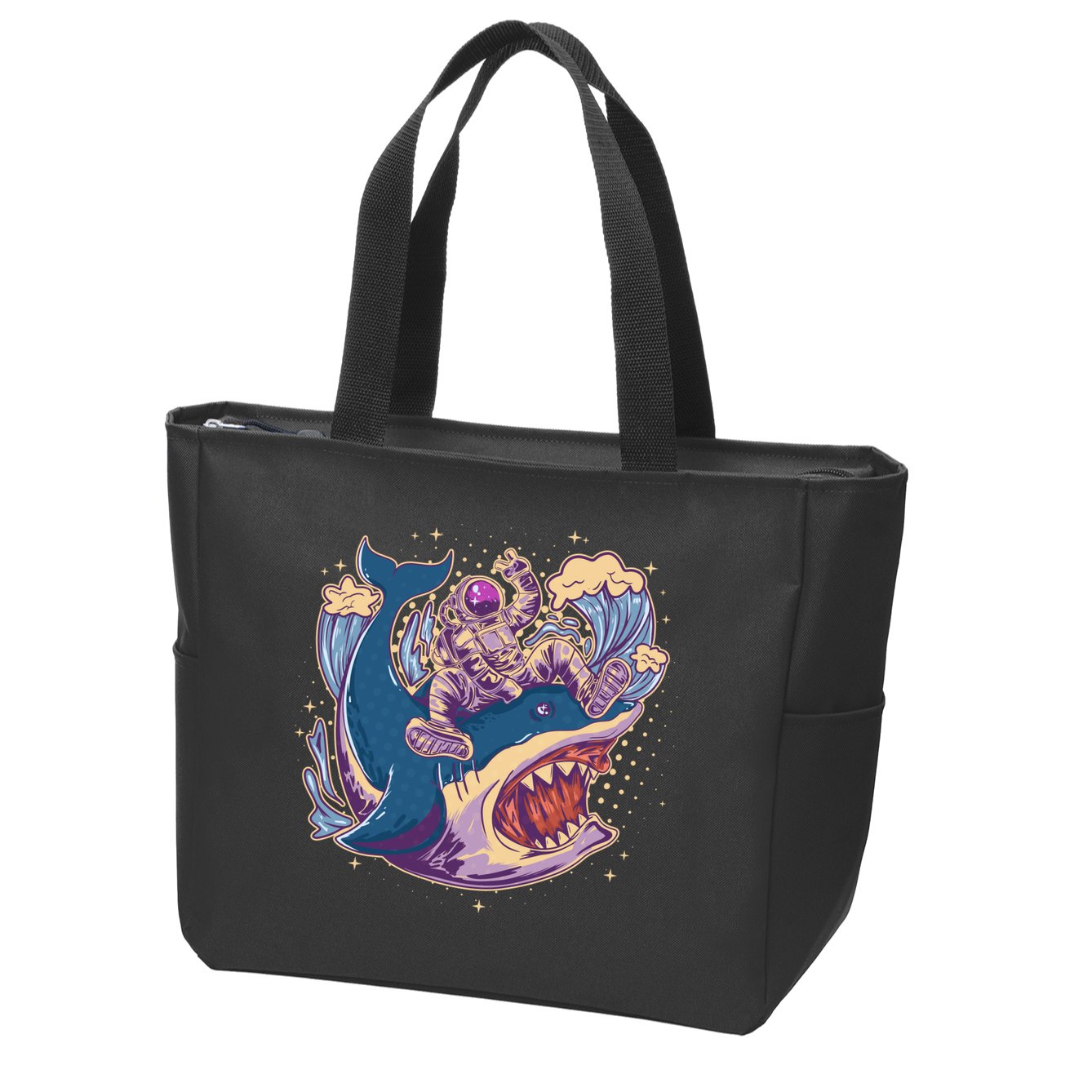 Funny Astronaut Riding Shark Zip Tote Bag