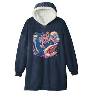 Funny Astronaut Riding Shark Hooded Wearable Blanket