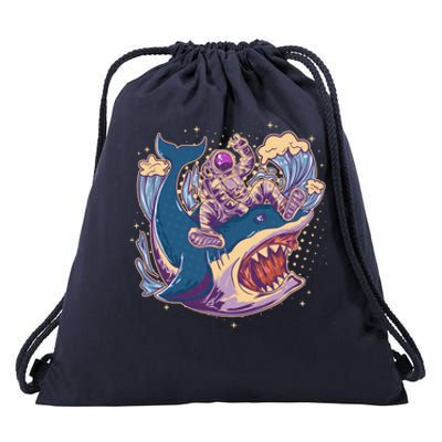 Funny Astronaut Riding Shark Drawstring Bag