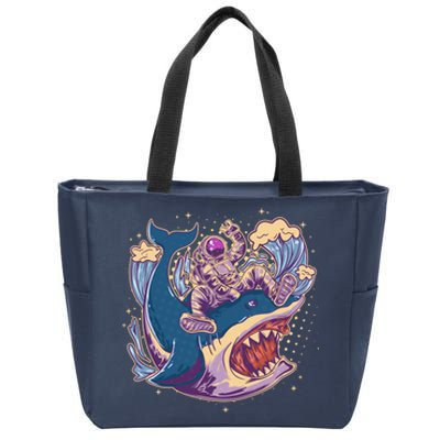 Funny Astronaut Riding Shark Zip Tote Bag