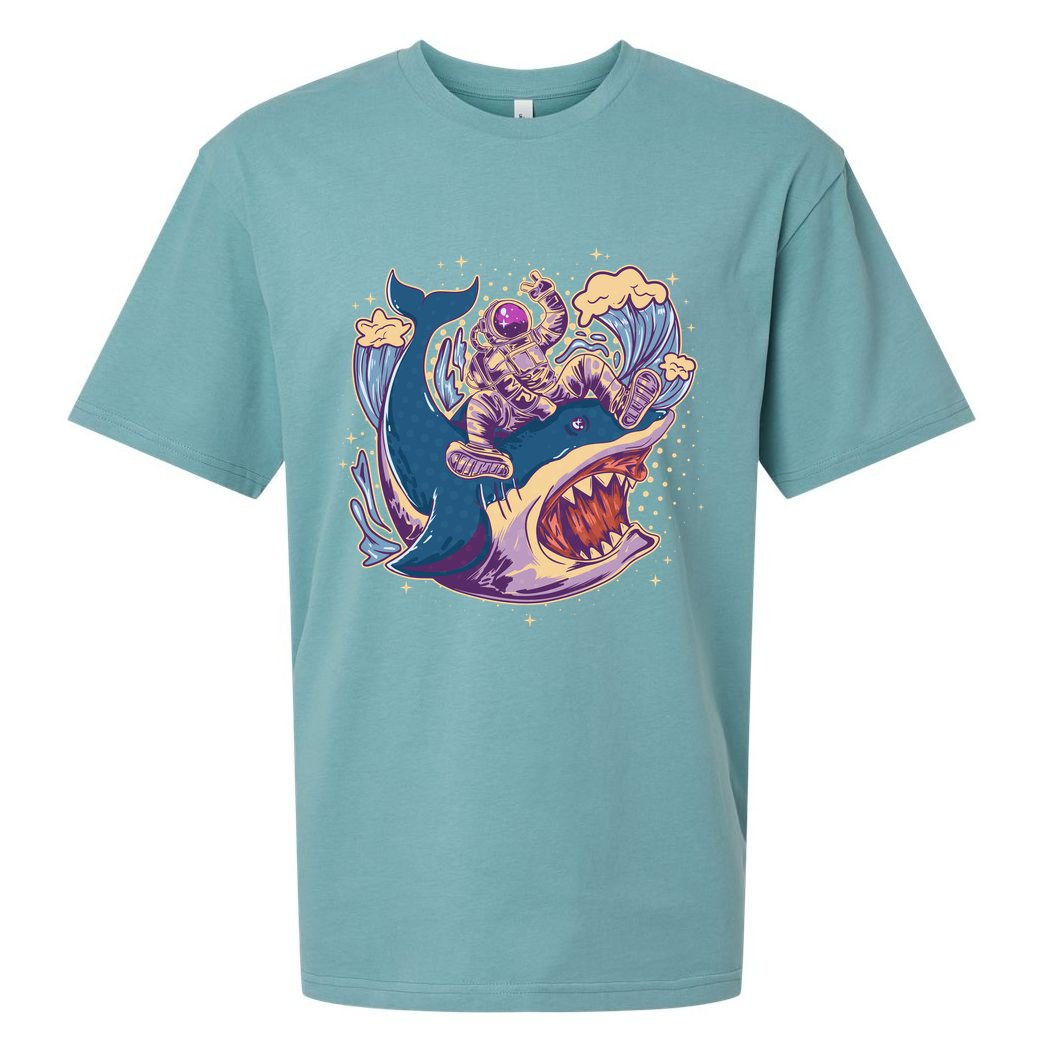 Funny Astronaut Riding Shark Sueded Cloud Jersey T-Shirt