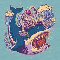Funny Astronaut Riding Shark Sueded Cloud Jersey T-Shirt