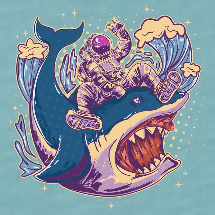 Funny Astronaut Riding Shark Sueded Cloud Jersey T-Shirt