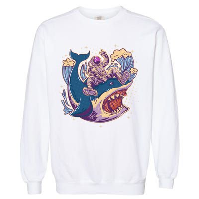 Funny Astronaut Riding Shark Garment-Dyed Sweatshirt