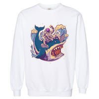 Funny Astronaut Riding Shark Garment-Dyed Sweatshirt