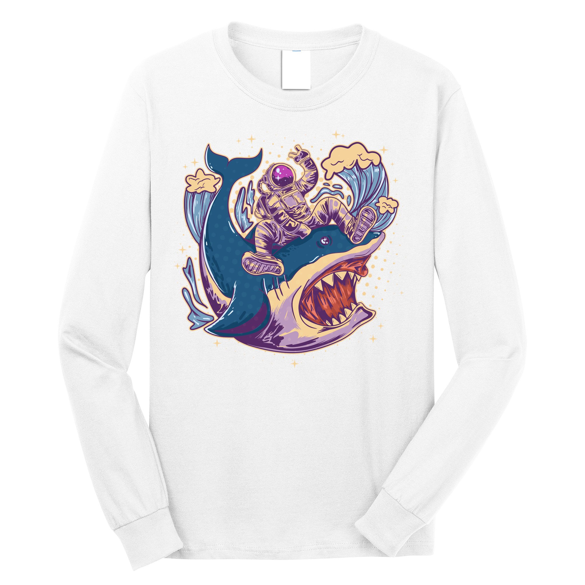 Funny Astronaut Riding Shark Long Sleeve Shirt