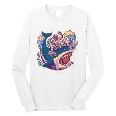 Funny Astronaut Riding Shark Long Sleeve Shirt