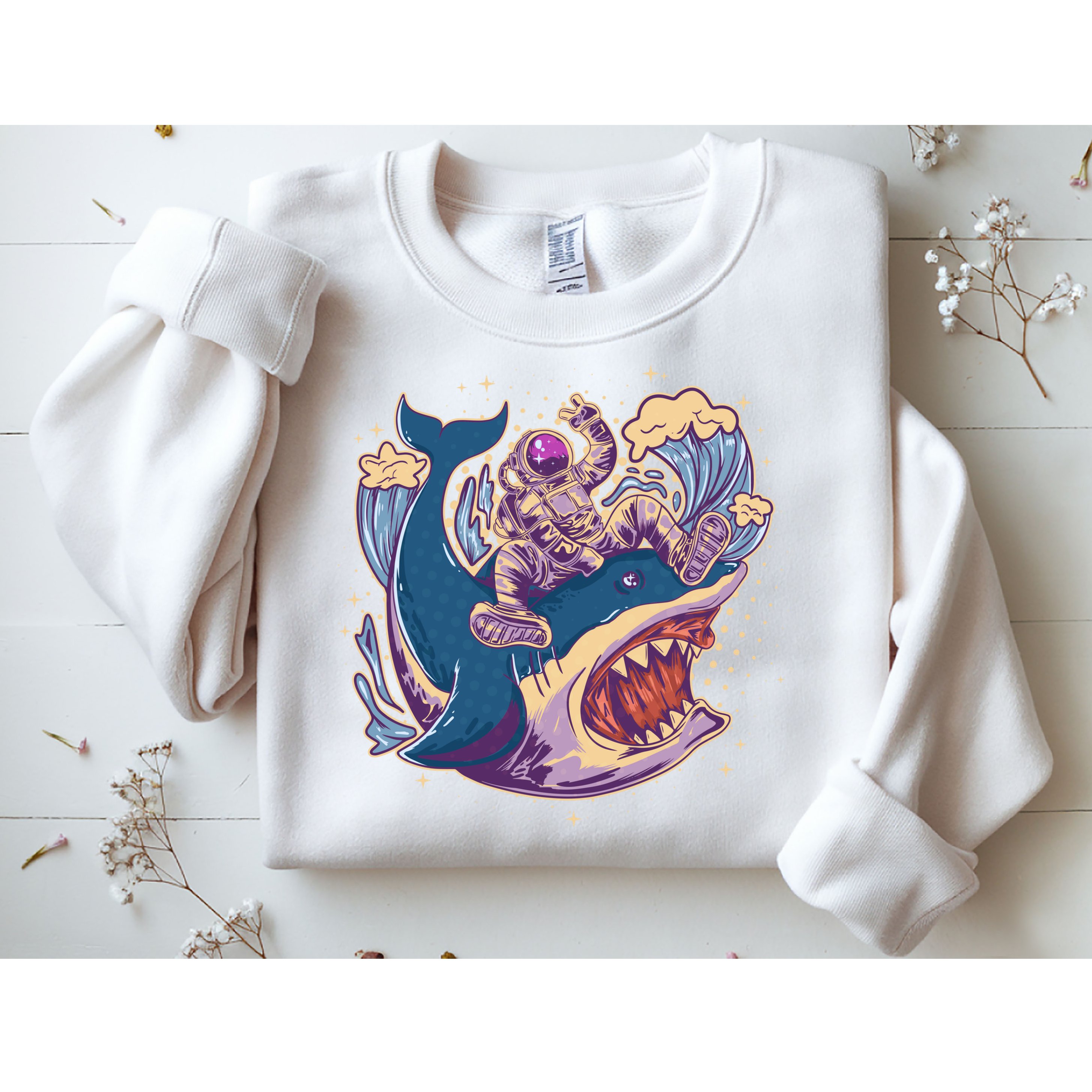 Funny Astronaut Riding Shark Sweatshirt