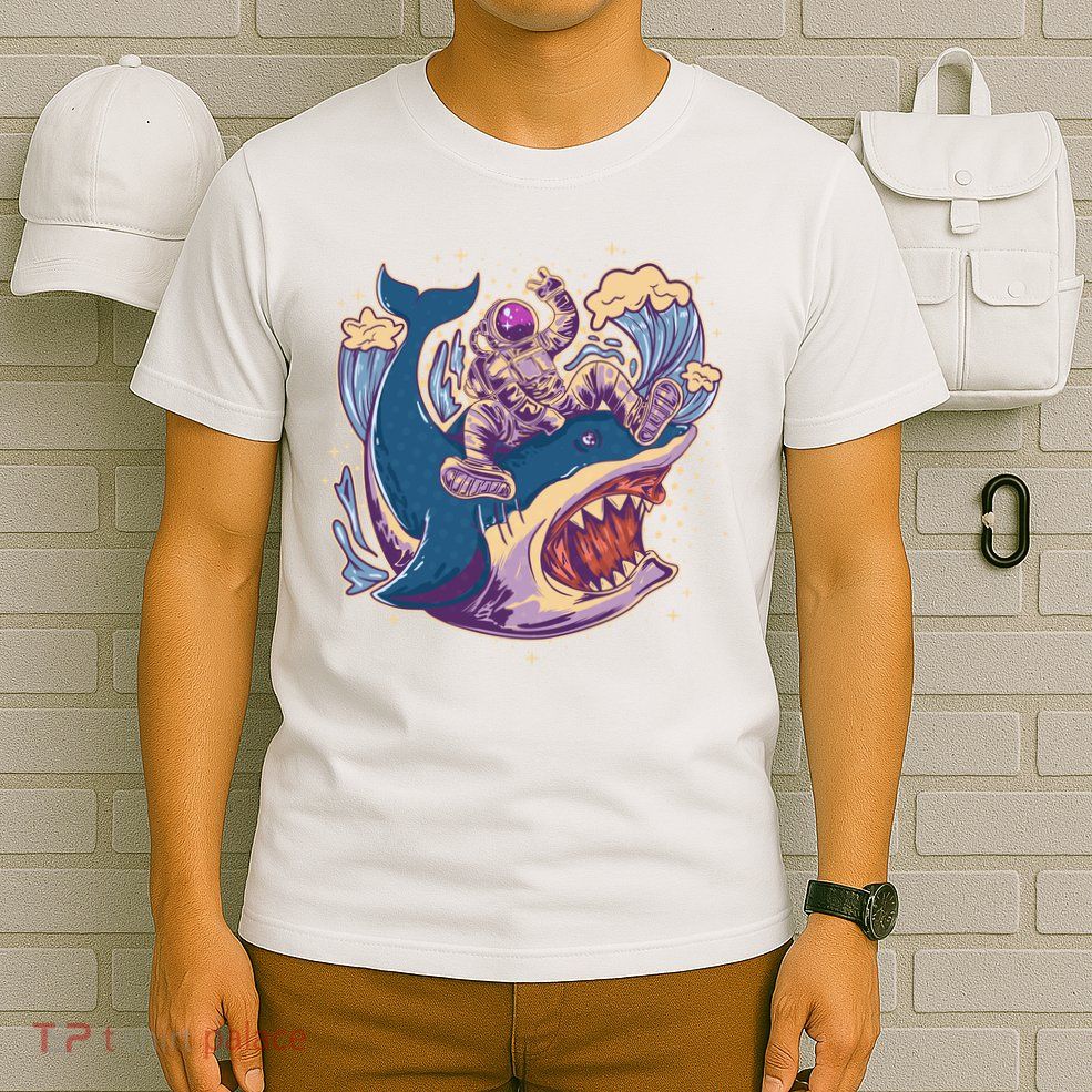 Funny Astronaut Riding Shark T-Shirt