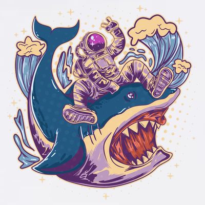 Funny Astronaut Riding Shark T-Shirt