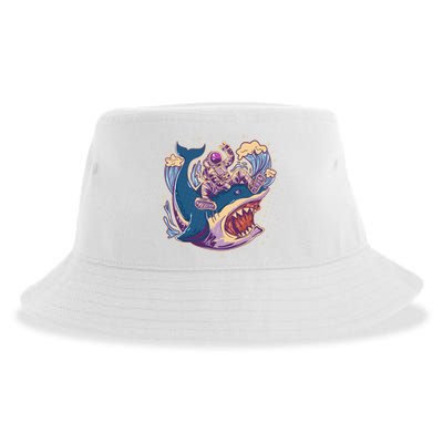 Funny Astronaut Riding Shark Sustainable Bucket Hat