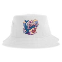 Funny Astronaut Riding Shark Sustainable Bucket Hat